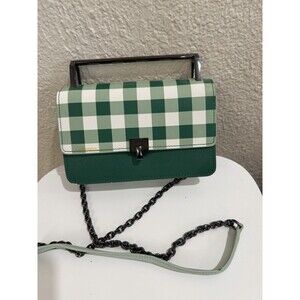 Bolkier Green Gingham Check Crossbody Handbag Chain Strap Top Handle Pu